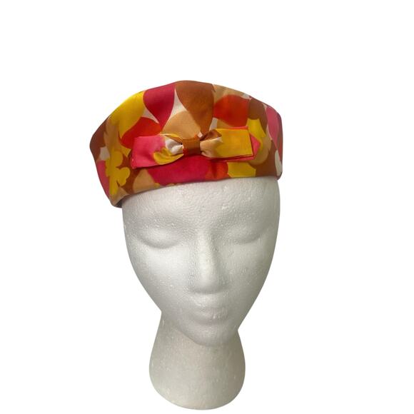 Vintage 1960s Mod Bright Pop Art Floral Pillbox Hat - Picture 8 of 8